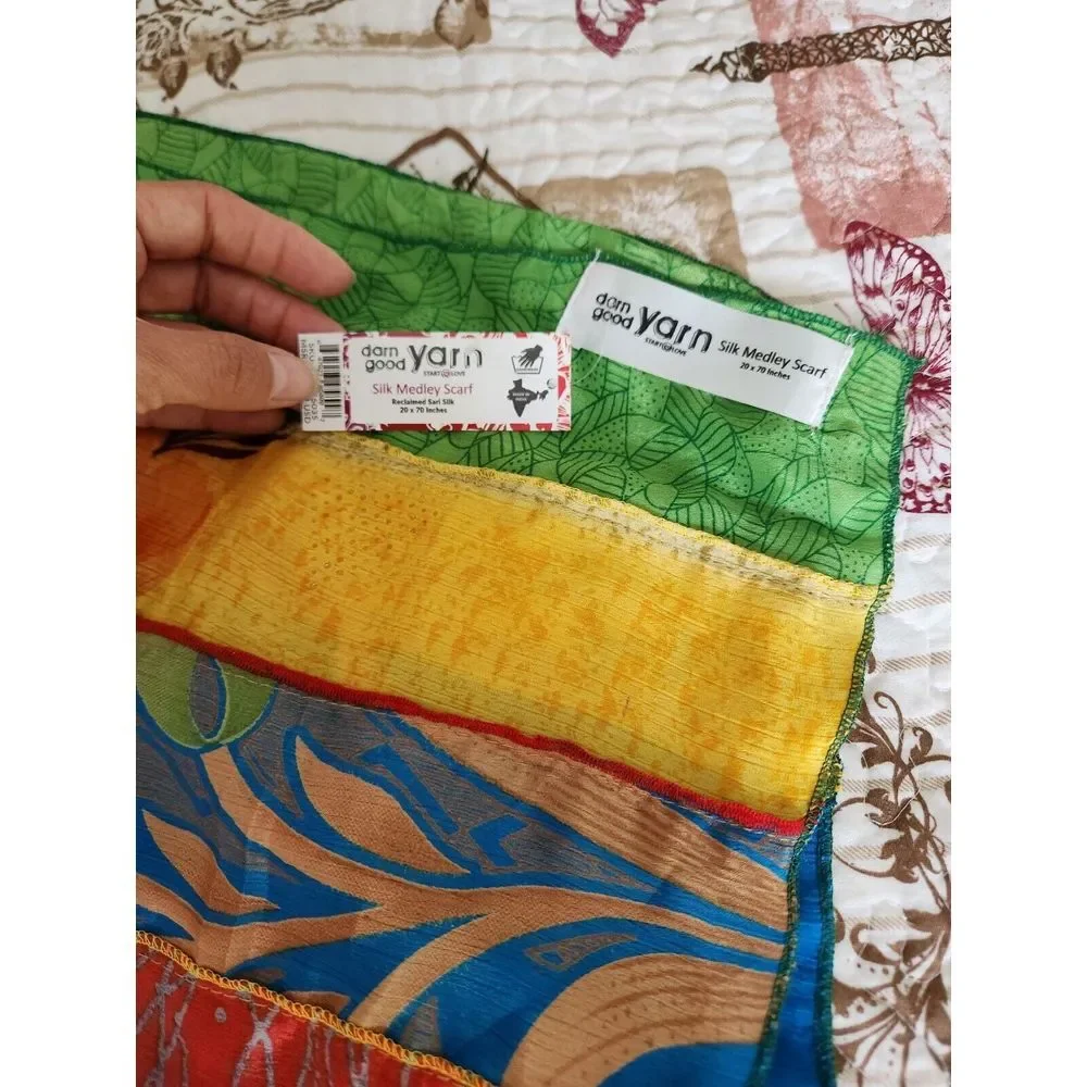 Darn Good Yarn‎ Silk Medley Scarf Reclaimed Sari Silk Floral 20×70 Inches